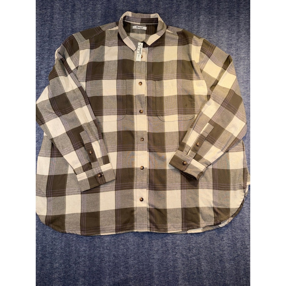 Madewell Womens Button Flannel Shirt XXL 2XL New Plaid Olive Green NG937